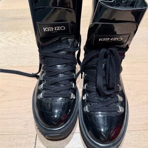 Kenzo Glossy Black Lace-Up snow Boots